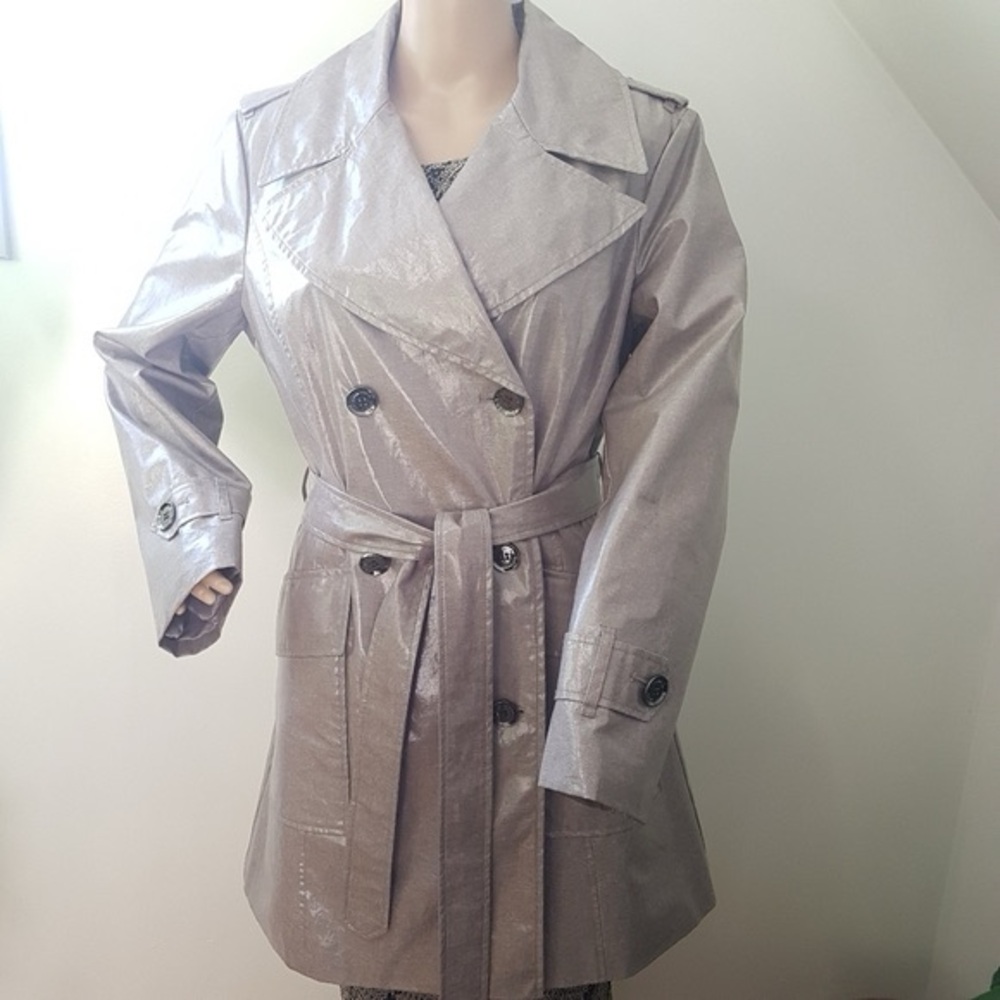 Karen Millen Double Breasted Belted Short Trench Coat Jacket Champagne Sz 10